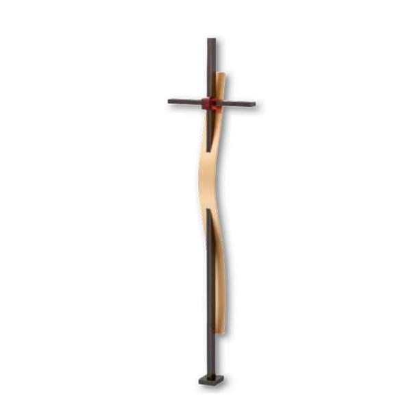 Messing Grabkreuz mit Glaswürfel und Plinthe - Crux Classico IV