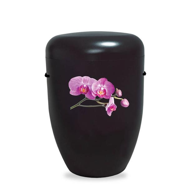 Schwarze Bio Urne mit Orchidee Motiv - Orchidee