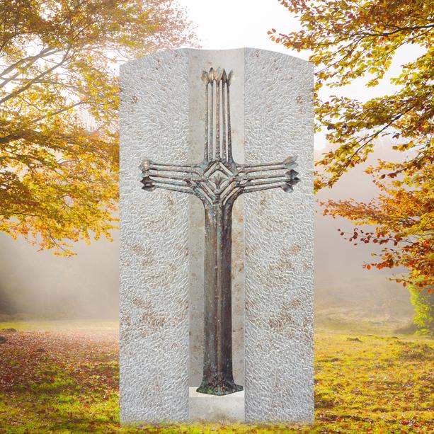 Doppelgrabstein mit Bronze Grabkreuz modern - Crociato Facile