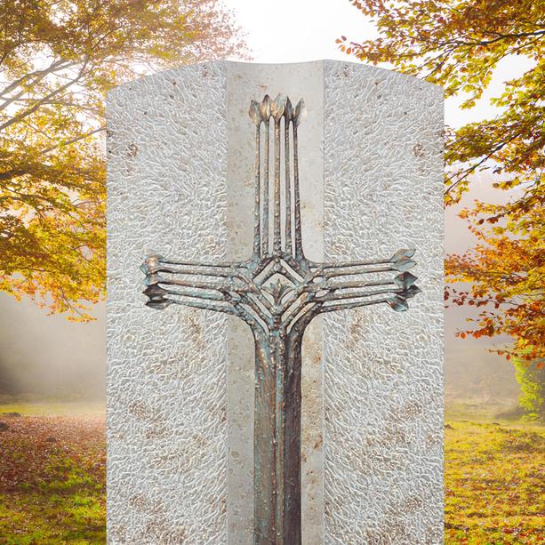 Doppelgrabstein mit Bronze Grabkreuz modern - Crociato Facile