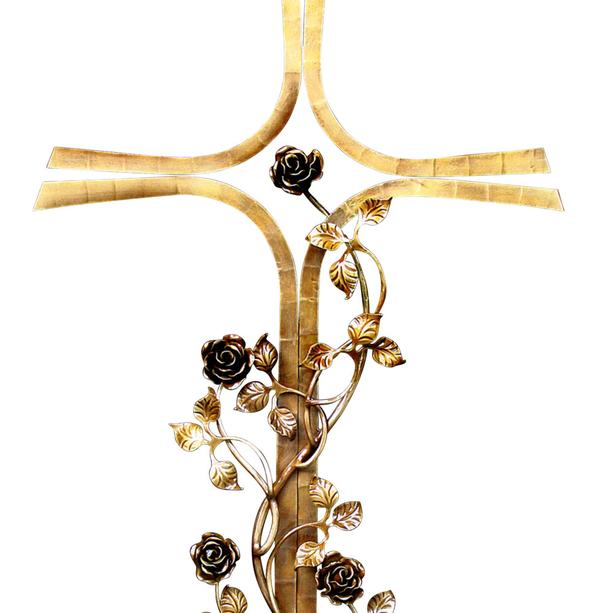 Urnengrabstein mit Bronze Grabkreuz Rosenranke modern - Crociato Rosa