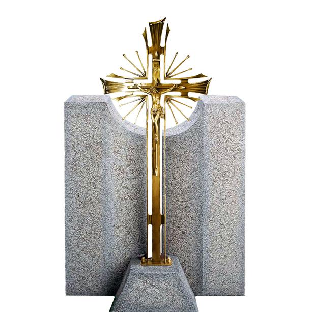 Grabdenkmal aus Granit mit Bronze Grabkreuz - Doppelgrab - Credo Vergine