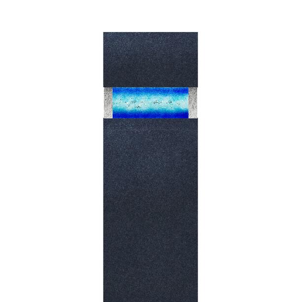 Doppelgrabstein schwarzer Granit mit blauem Glas - Carisso Vetro