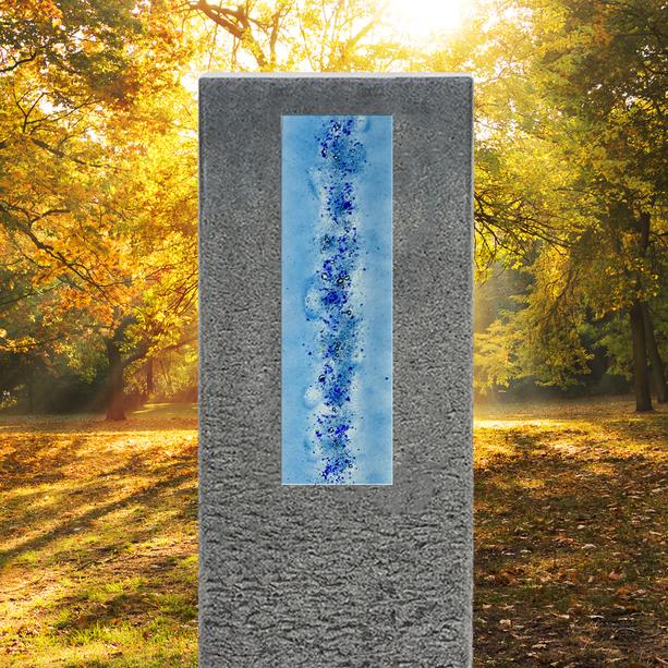 Granit Grabstein Stele Einzelgrab mit Glaseinsatz - Celenta Aqua