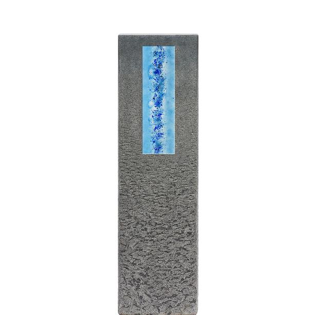 Granit Grabstein Stele Einzelgrab mit Glaseinsatz - Celenta Aqua