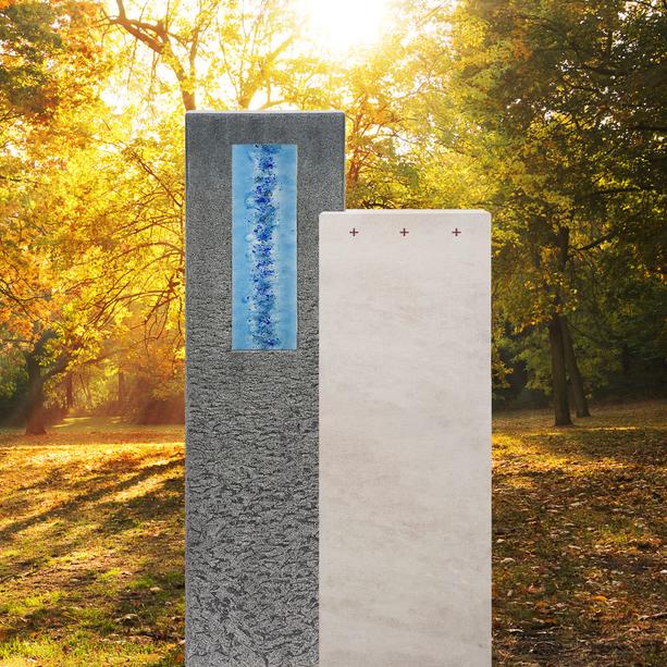 Kalkstein & Granit Grabmal mit Glasornament blau - Einzelgrab - Casato Aqua