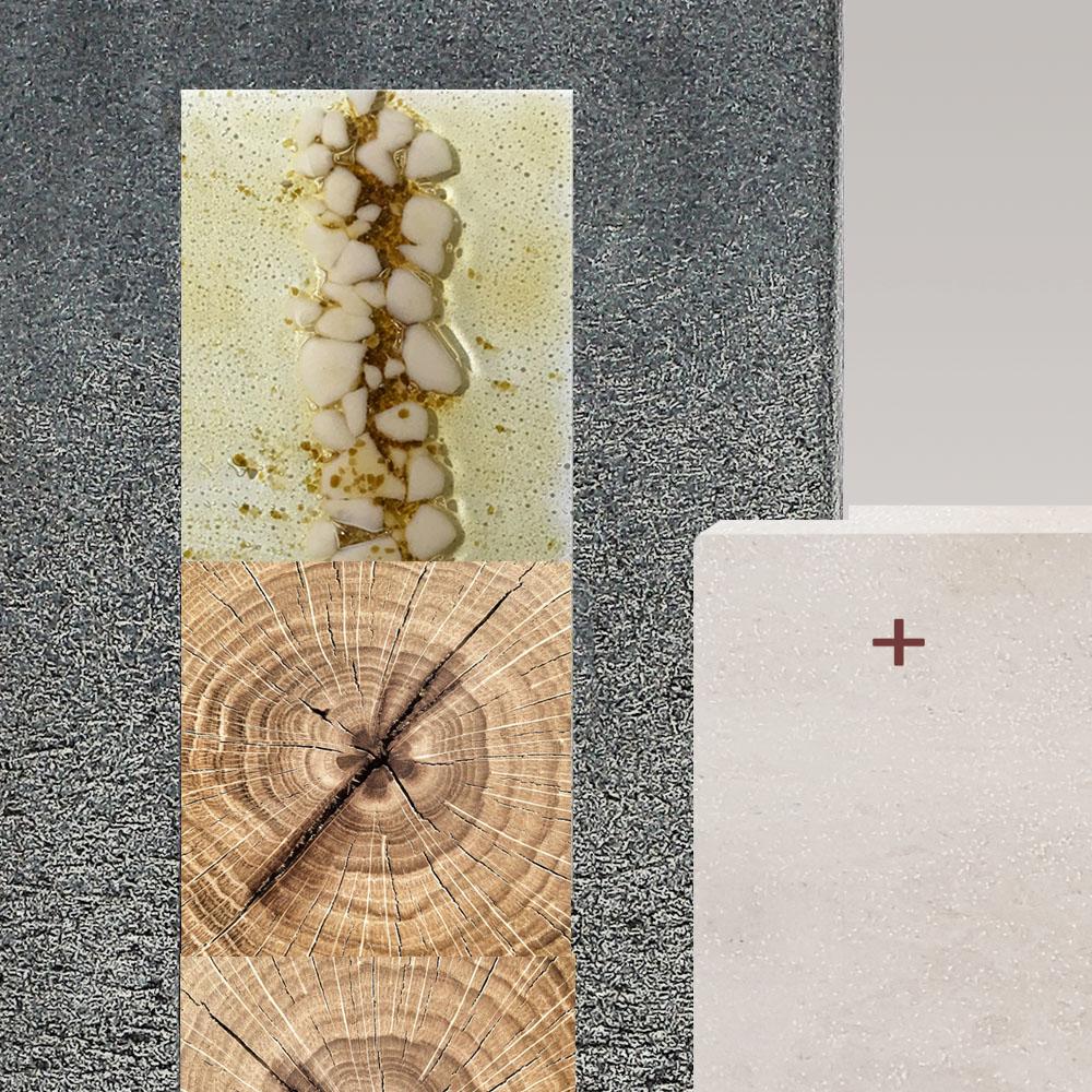 Kalkstein & Granit Grabmal mit Glas & Holzornament - Einzelgrab - Casato Colore