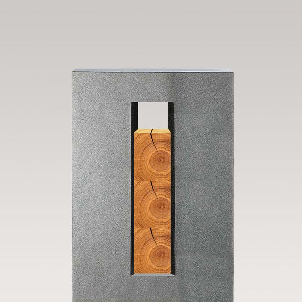 Dunkles Granit Grabmal mit Holz - Einzelgrab - Agostino Legno