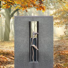 Dunkles Granit Grabmal mit Bronze Blume - Einzelgrab -...