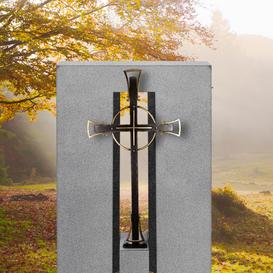 Dunkles Granit Grabmal mit Bronze Grabkreuz - Doppelgrab...