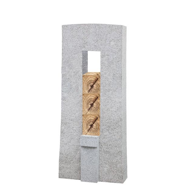 Granit Grabstein Doppelgrab mit Holz Dekoration - Amico Legno