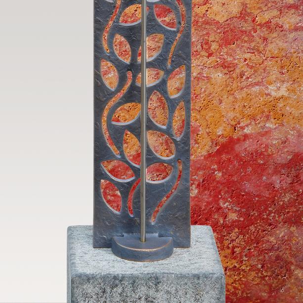Doppelgrabstein roter Travertin mit Bronze Kreuz Ornament - Rosso Singolo