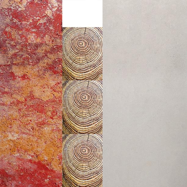 Urnengrabstein zweifarbig rot / wei mit Holz - Rosso Legno