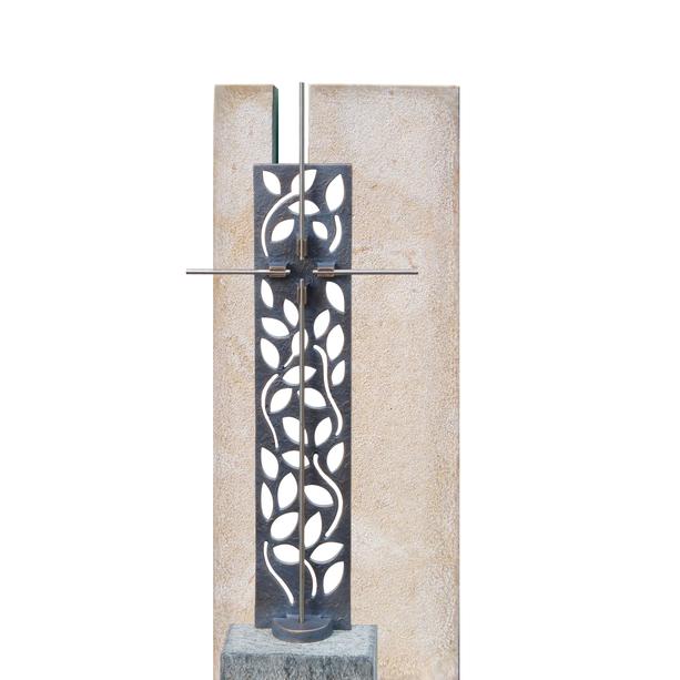 Heller Grabstein - Kalkstein mit Bronze Kreuz - Saint-Gilles
