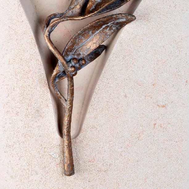 Hell/Dunkel Grabstein Doppelgrab mit Bronze Symbol Floral - Acerra