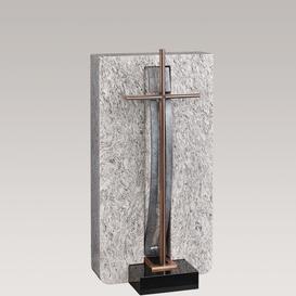 Granit Grabmal f�r ein Doppelgrab mit Bronze Grabkreuz -...