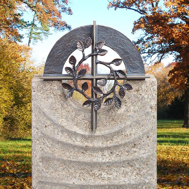 Urnengrab Grabstein Muschelkalk mit Kreuz Symbol Bronze - Levanto Cruzis