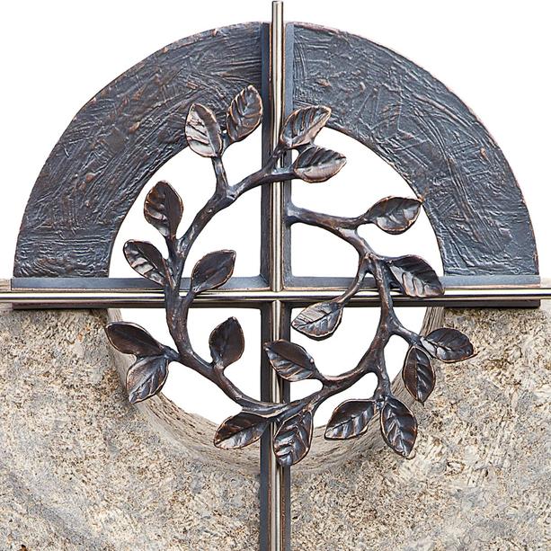 Doppelgrab Grabstein Muschelkalk mit Kreuz Symbol Bronze - Levanto Cruzis