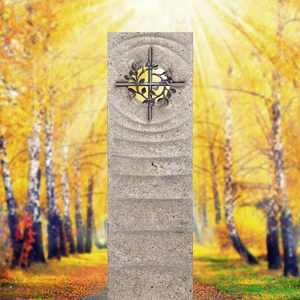 Urnengrab Grabmal Muschelkalk mit Kreuz Symbol Bronze - Levanto Spiritus