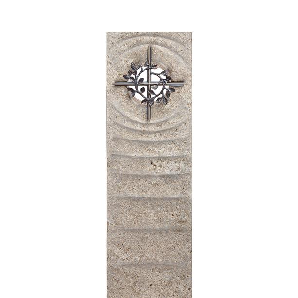 Einzelgrab Grabmal Muschelkalk mit Kreuz Symbol Bronze - Levanto Spiritus