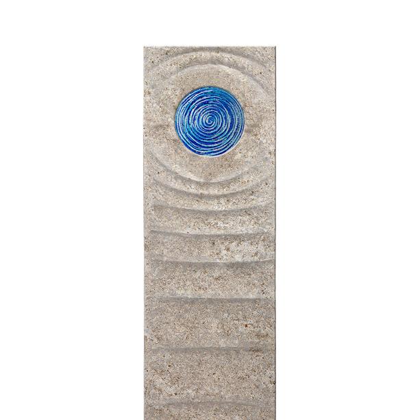 Muschelkalk Doppelgrab Grabstein mit Glas Element in blau - Levanto Celeste