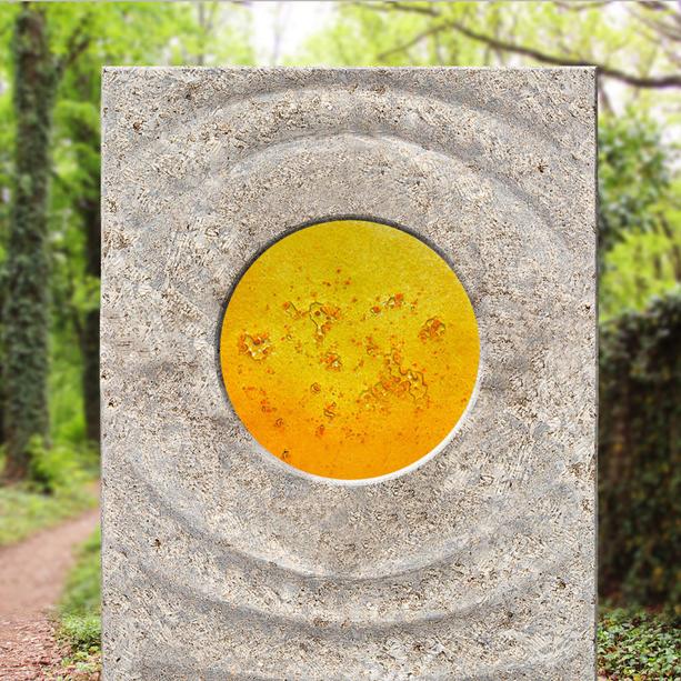 Muschelkalk Urnengrab Grabstein mit Glas Element in gelb - Levanto Sola