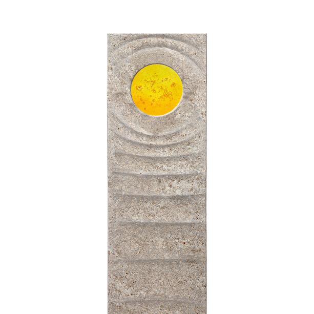 Muschelkalk Einzelgrab Grabstein mit Glas Element in gelb - Levanto Sola