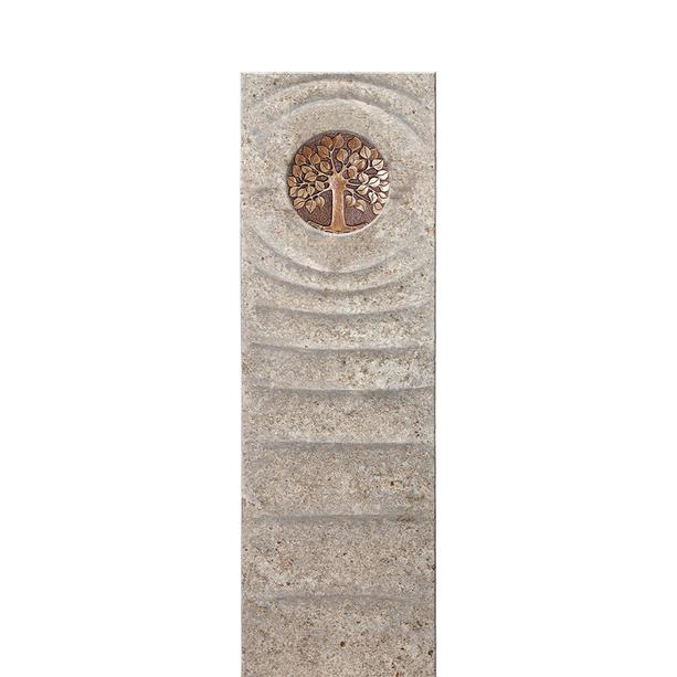 Muschelkalk Einzelgrabstein mit Bronze Platte & Lebensbaum - Levanto Viva