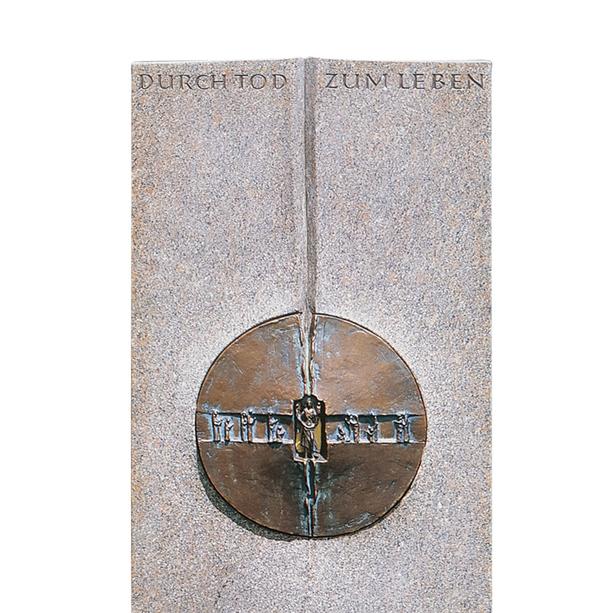 Grabstein Granit mit Bronze Ornament Kreuz & Jesus - Raphael Padre
