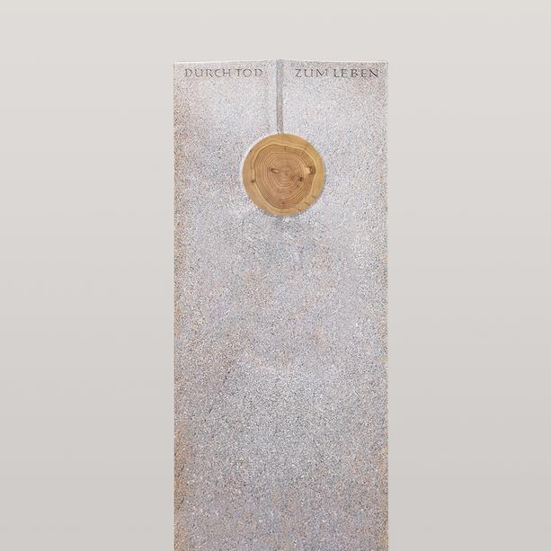 Doppel Grabstein aus Granit New Rosa mit Holz Ornament - Raphael Legno