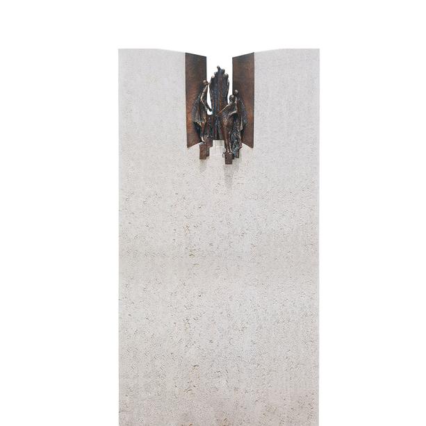 Einzelgrabstein Kalkstein mit Bronze Ornament Treppe & Figuren - Rosello Paradiso