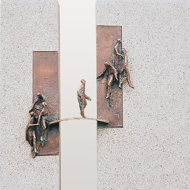 Einzelgrabstein geteilt mit Bronze Brcke & Menschen - Classic Bisegna