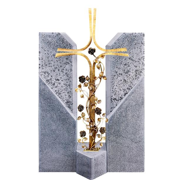 Familiengrabstein mit Bronze Grabkreuz & Rosenranken - Alasio Cruzis