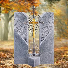 Familiengrabstein mit Grabkreuz aus Schmiedeeisen -...