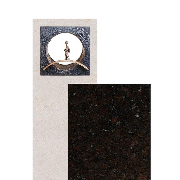 Einzelgrabstein hell/dunkel mit Bronze Element Brcke - Anzio Duplo