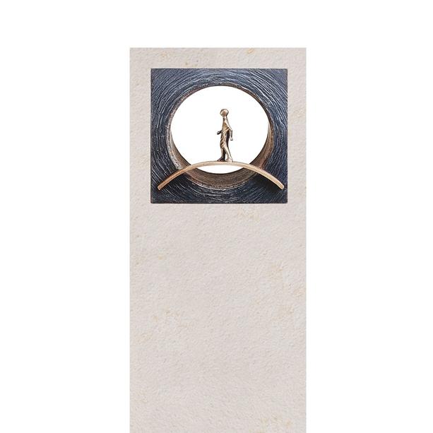 Heller Kalkstein Einzelgrabstein mit Bronze Symbol Brcke - Anzio Bianco