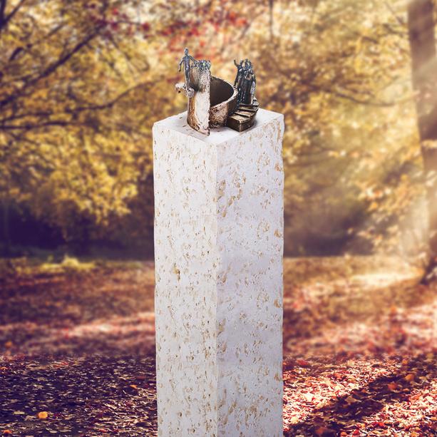 Helle Kalkstein Einzel Grabstele mit Bronze Symbol Treppe - Belleviere