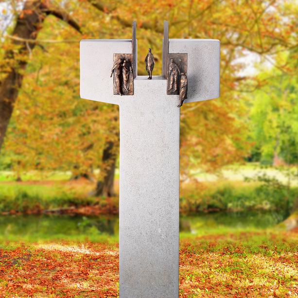 Doppelgrabstein Kalkstein mit Bronze Ornament Tor & Menschen - Amaury
