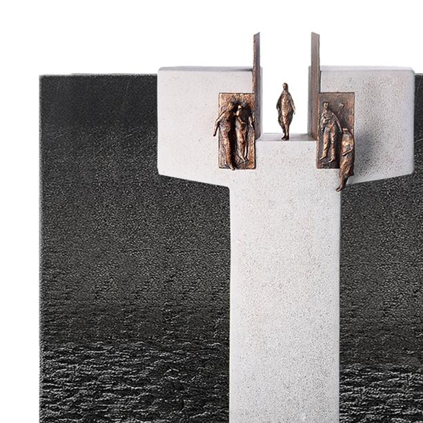 Doppelgrabmal hell/dunkel mit Bronze Symbol Tor & Menschen - Amaury Nero Grande