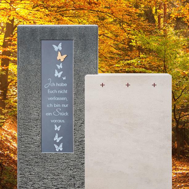 Einzelgrabstein mit Bronze Gedenkplatte & Schmetterlingen - Casato Duo