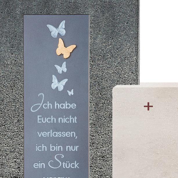 Einzelgrabstein mit Bronze Gedenkplatte & Schmetterlingen - Casato Duo