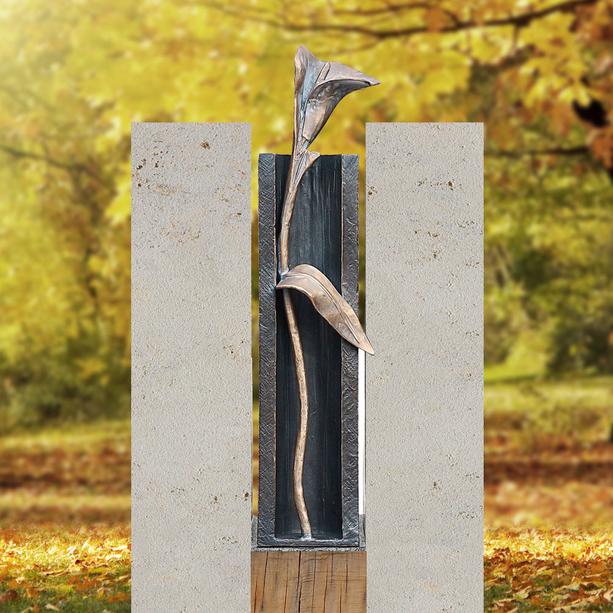 Grabstein Urnengrab mit Bronze Calla & Holz Ornament - Casamo Bacum