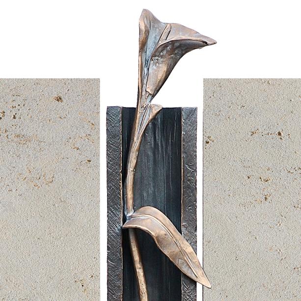 Grabstein Doppelgrab mit Bronze Calla & Holz Ornament - Casamo Bacum