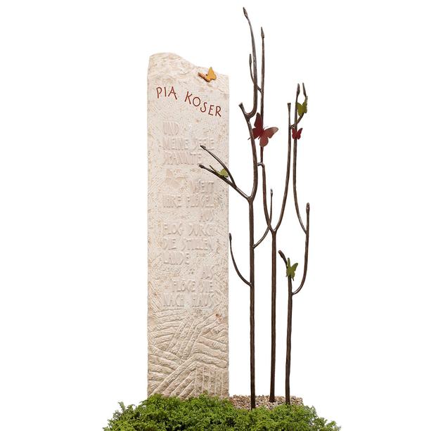 Kalkstein Urnengrabmal Bronze Baum mit Schmetterlingen - Bondeville Flora