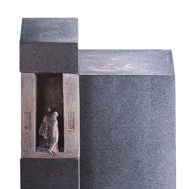 Schwarzer Granit Einzelgrabstein mit Bronze Symbol Mensch - Le Sauvoir