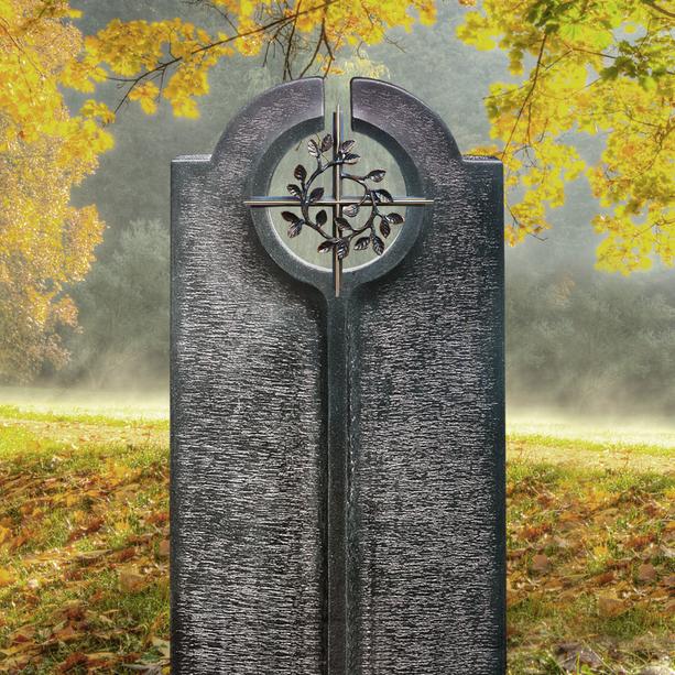 Moderner Einzelgrabstein mit floralem Bronze Kreuz Symbol  - Novara Cruzis