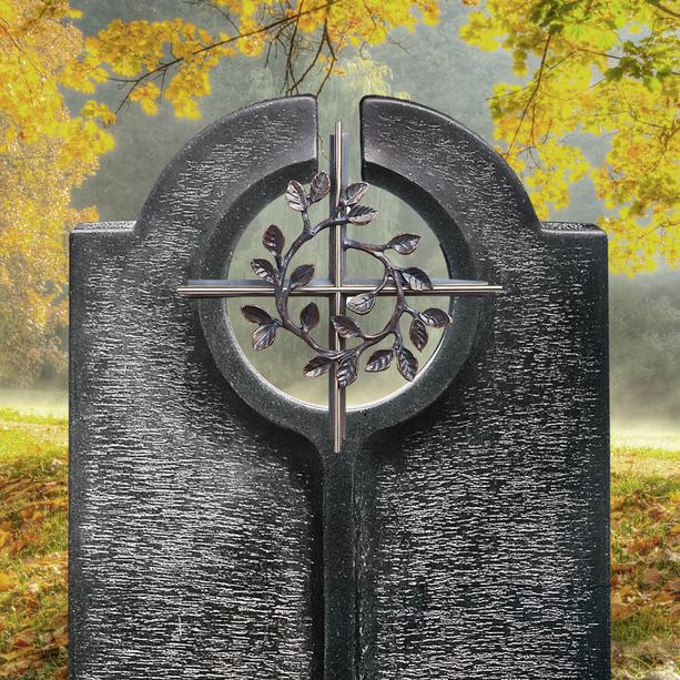 Moderner Einzelgrabstein mit floralem Bronze Kreuz Symbol  - Novara Cruzis