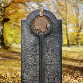 Moderner Einzelgrabstein mit Bronze Schrifttafel rund -...