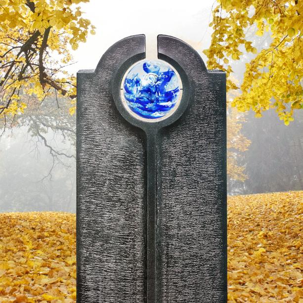 Moderner Granit Kindergrabstein mit blauer Glas Kugel - Novara Icona