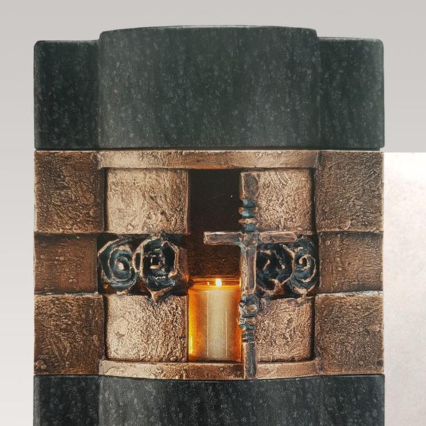 Granit Urnengrabmal schwarz/wei mit Bronze Tabernakel - Santuario Nova